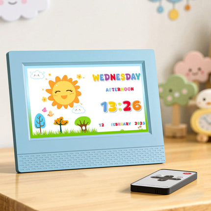 Artiss 7" Digital Day Clock Calendar Alarm LCD Children Sleep Trainer Clocks Blue.