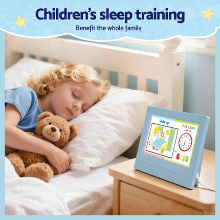 Artiss 7" Digital Day Clock Calendar Alarm LCD Children Sleep Trainer Clocks Blue.