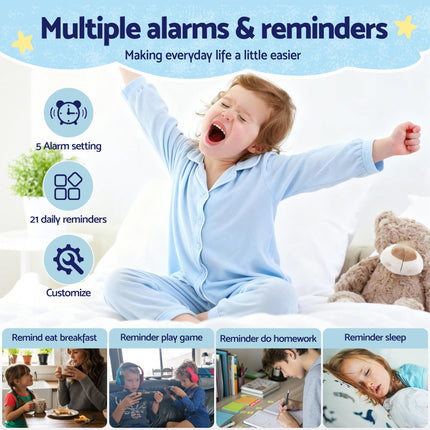 Artiss 7" Digital Day Clock Calendar Alarm LCD Children Sleep Trainer Clocks Blue.