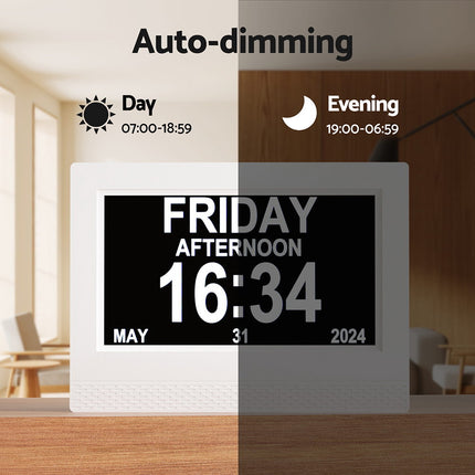 Artiss 7" Digital Day Clock Calendar Alarm White.