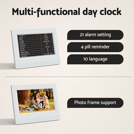 Artiss 7" Digital Day Clock Calendar Alarm White.