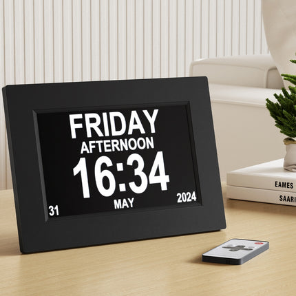 Artiss 8" Digital Day Clock Calendar Alarm Black.