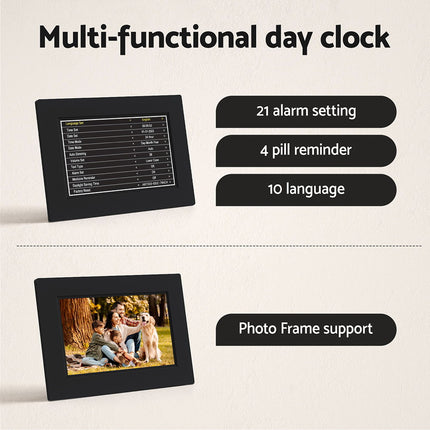 Artiss 8" Digital Day Clock Calendar Alarm Black.