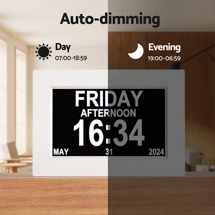 Artiss 8" Digital Day Clock Calendar Alarm White.