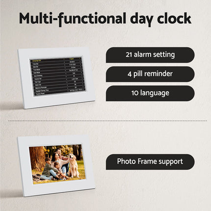 Artiss 8" Digital Day Clock Calendar Alarm White.