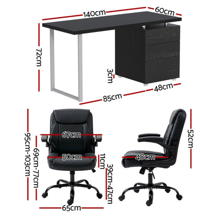 Artiss Computer Desk Executive Office Chairs Sets Black.