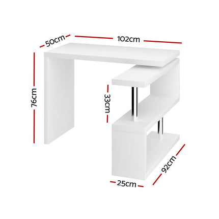 Artiss Computer Desk L-Shape Bookshelf White.
