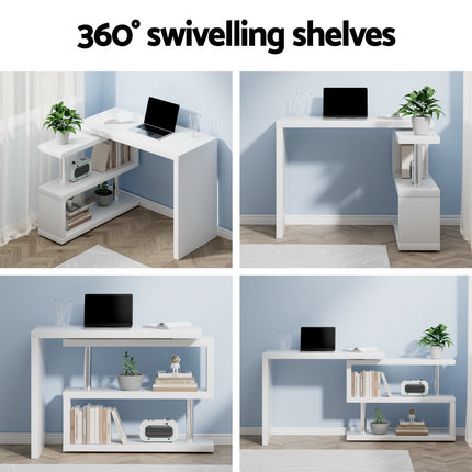 Artiss Computer Desk L-Shape Bookshelf White.