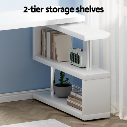 Artiss Computer Desk L-Shape Bookshelf White.