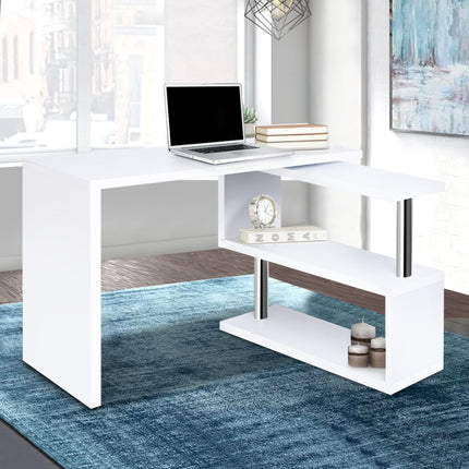 Artiss Computer Desk L-Shape Bookshelf White.