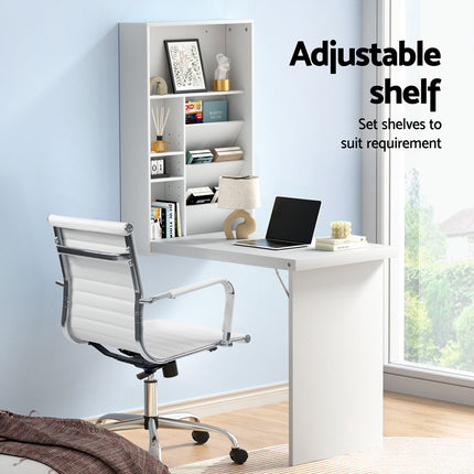 Artiss Computer Desk Office Chair Set PU Leather Wall Mount Foldable Table White.