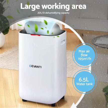 Devanti Dehumidifier 20L Air Purifier White.