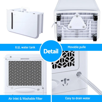 Devanti 50L/Day Dehumidifier Home Air Dryer Mould Moisture 8.5L Tank.