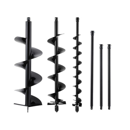 Giantz Post Hole Digger Auger Drill Bit Set 100mm 200mm 300mm Carbon Steel Black.