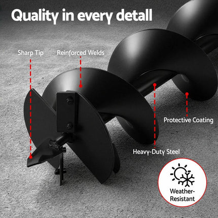 Giantz Post Hole Digger Auger Drill Bit Set 100mm 200mm 300mm Carbon Steel Black.