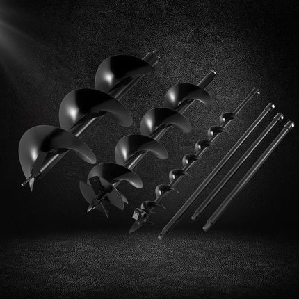 Giantz Post Hole Digger Auger Drill Bit Set 100mm 200mm 300mm Carbon Steel Black.