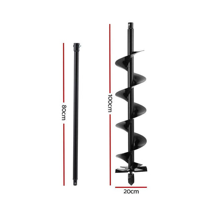Giantz Post Hole Digger Auger Drill Bit 200mm with 80cm Extension Shaft Black.