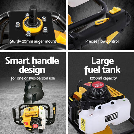 Giantz Post Hole Digger 300mm Petrol Drill Auger Extension Bits.