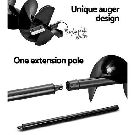 Giantz Post Hole Digger 200mm Petrol Drill Extension Bits Auger.