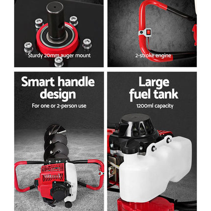 Giantz Post Hole Digger 200mm Petrol Drill Extension Auger Bits.