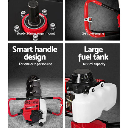 Giantz Post Hole Digger Petrol Motor Drill Extension Auger Bits Kits.