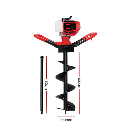 Giantz Post Hole Digger 300mm Petrol Drill Extension Bits Auger.
