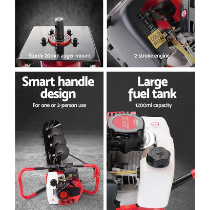 Giantz Petrol Post Hole Digger Extension Auger Bits Kit.