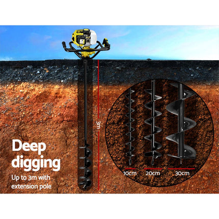 Giantz Post Hole Digger Petrol Drill Auger Extension Bits.