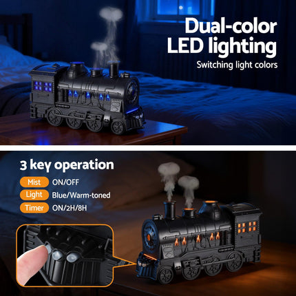 Devanti Train Aroma Diffuser Essential Oil Humidifier 300ml Smoke Ring LED Timer.