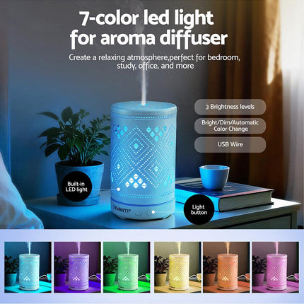 Devanti Ultrasonic Aroma Diffuser Aromatherapy 100ml LED Lights Iron Humidifier Forest.