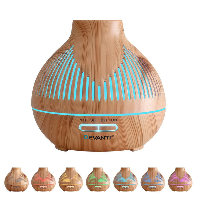 Devanti Ultrasonic Aroma Diffuser Aromatherapy 400ml LED Lights Iron Humidifier Forest Light wood grain.