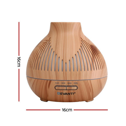 Devanti Ultrasonic Aroma Diffuser Aromatherapy 400ml LED Lights Iron Humidifier Forest Light wood grain.