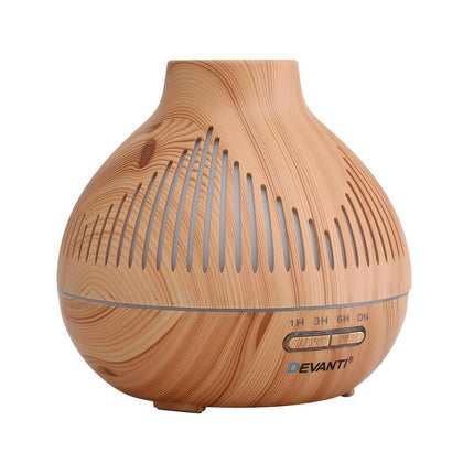Devanti Ultrasonic Aroma Diffuser Aromatherapy 400ml LED Lights Iron Humidifier Forest Light wood grain.