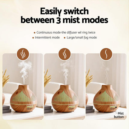 Devanti Ultrasonic Aroma Diffuser Aromatherapy 400ml LED Lights Iron Humidifier Forest Light wood grain.