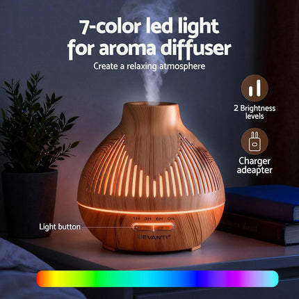Devanti Ultrasonic Aroma Diffuser Aromatherapy 400ml LED Lights Iron Humidifier Forest Light wood grain.