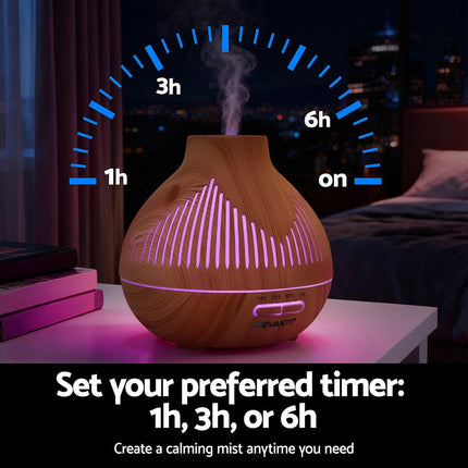 Devanti Ultrasonic Aroma Diffuser Aromatherapy 400ml LED Lights Iron Humidifier Forest Light wood grain.