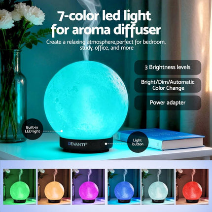 Devanti Ultrasonic Aroma Diffuser Aromatherapy Moon Lamp 100ml.