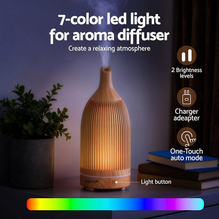 Devanti Ultrasonic Aroma Diffuser Aromatherapy 200ml LED Lights Iron Humidifier Forest Light wood grain.