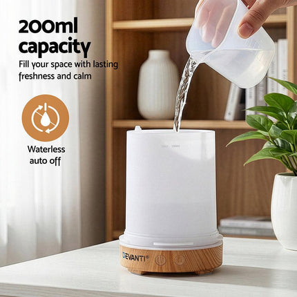 Devanti Ultrasonic Aroma Diffuser Aromatherapy 200ml LED Lights Iron Humidifier Forest Light wood grain.