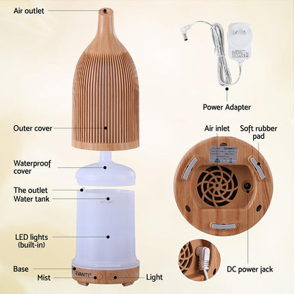 Devanti Ultrasonic Aroma Diffuser Aromatherapy 200ml LED Lights Iron Humidifier Forest Light wood grain.