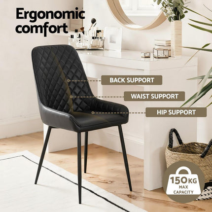 Artiss 2x Dining Chairs Retro PU Leather Kitchen Lounge Cafe Accent Chair Black.