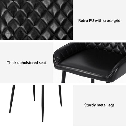 Artiss 4x Dining Chairs Retro PU Leather Kitchen Lounge Cafe Accent Chair Black.