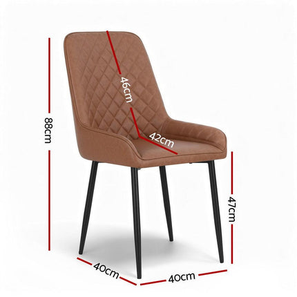 Artiss 2x Dining Chairs Retro PU Leather Kitchen Lounge Cafe Accent Chair Brown.