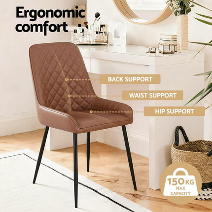 Artiss 2x Dining Chairs Retro PU Leather Kitchen Lounge Cafe Accent Chair Brown.