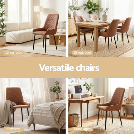 Artiss 2x Dining Chairs Retro PU Leather Kitchen Lounge Cafe Accent Chair Brown.