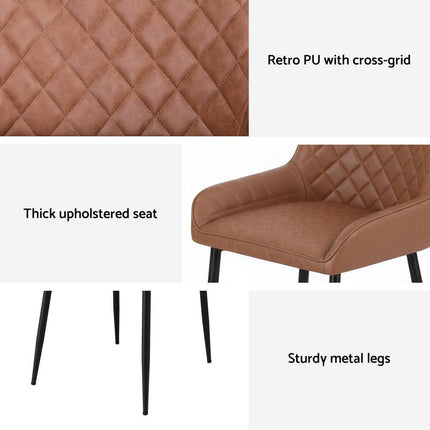 Artiss 2x Dining Chairs Retro PU Leather Kitchen Lounge Cafe Accent Chair Brown.