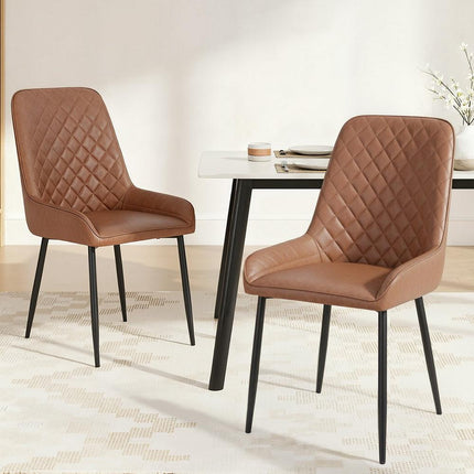 Artiss 2x Dining Chairs Retro PU Leather Kitchen Lounge Cafe Accent Chair Brown.