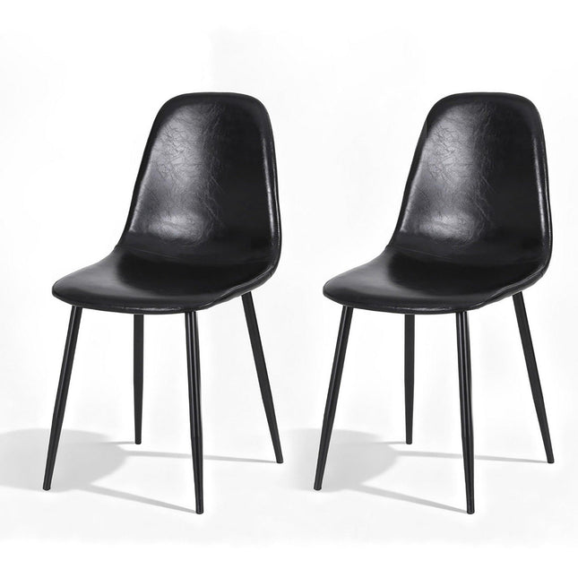 Artiss 2x Dining Chairs Retro PU Leather Kitchen Lounge Cafe Accent Chair Black.