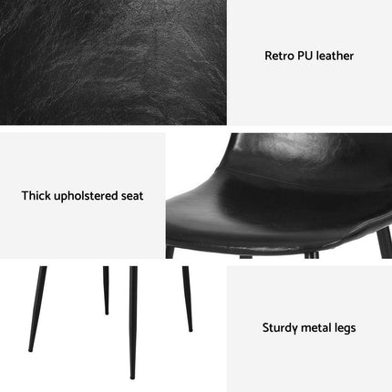 Artiss 2x Dining Chairs Retro PU Leather Kitchen Lounge Cafe Accent Chair Black.