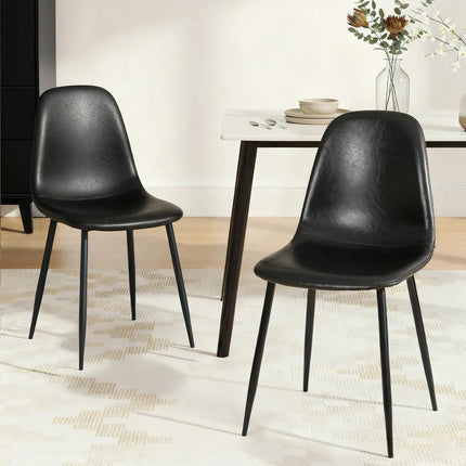 Artiss 2x Dining Chairs Retro PU Leather Kitchen Lounge Cafe Accent Chair Black.